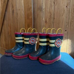 Western Chief Kids Firefighter Stripe Rain Boots in Black, Red & Yellow